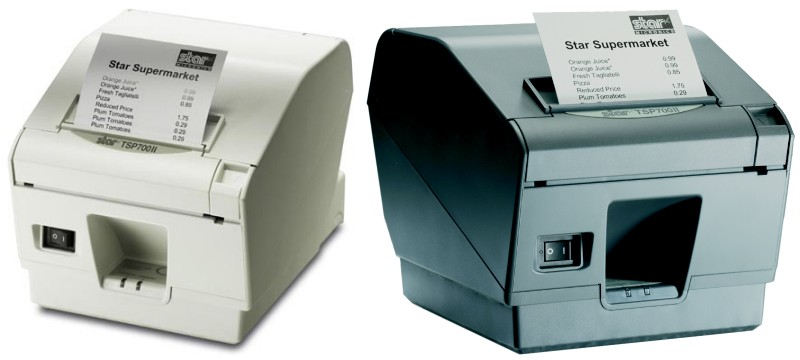 Star Micronics. Receipt printers and label printer combined direct thermal. Star Micronics TSP700II direct thermal receipt and label printer with black mark labels. Lowest price at barcode.co.uk